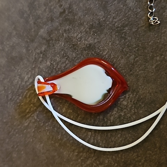 MURANO Orange Handblown Glass Pendant Rope Necklace - Picture 5 of 5